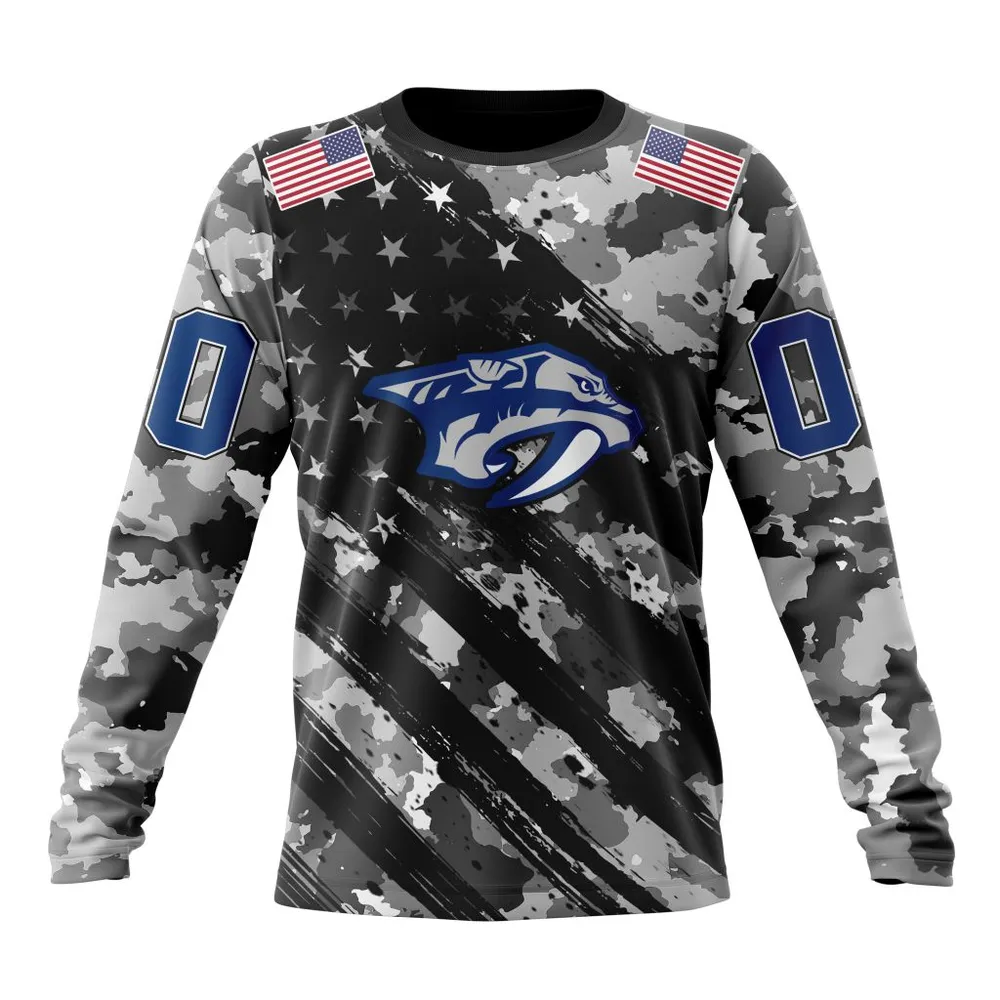 NHL Nashville Predators Special Camo Military Design St2301 Long Sleeved Sweatshirt 