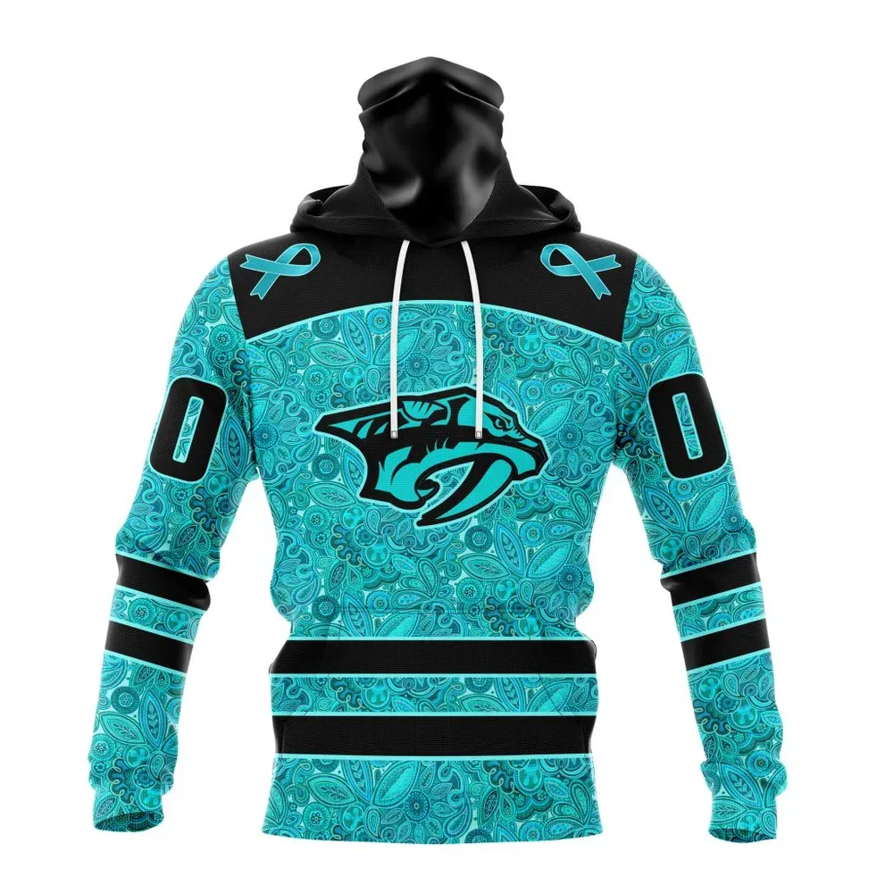 NHL Nashville Predators Special Design Fight Ovarian Cancer St2201 Mask Hoodie