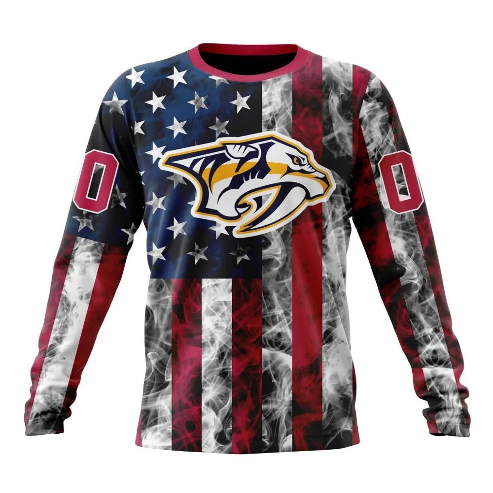 NHL Nashville Predators Special Design For Independence Day The Fourth Of July St2401 Long Sleeved Sweatshirt 