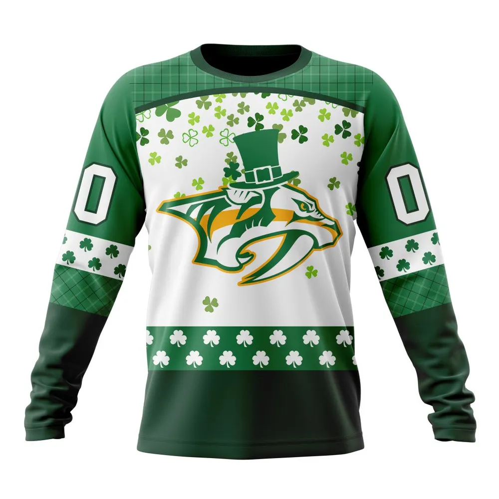 NHL Nashville Predators Special Design For St. Patrick Day St2401 Long Sleeved Sweatshirt 