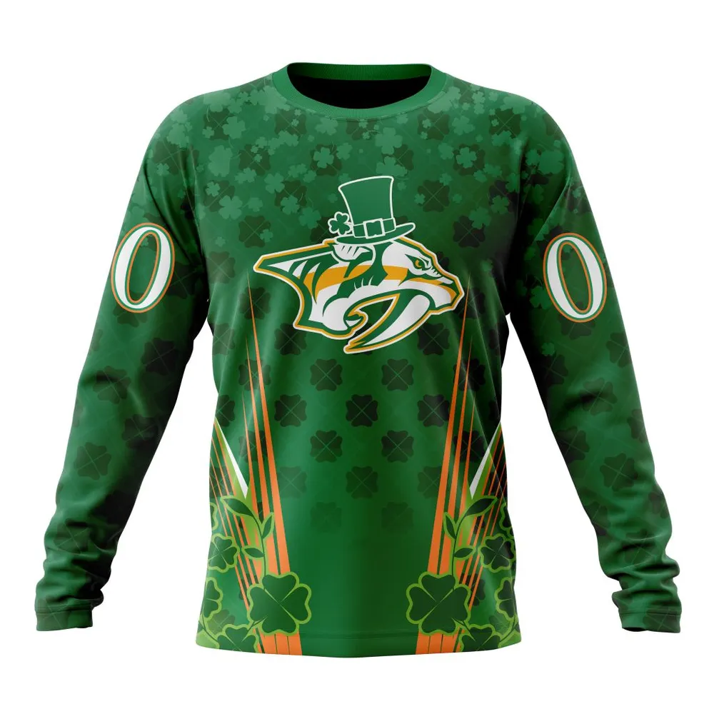 NHL Nashville Predators Special Design For St. Patrickâ€™S Day St2402 Long Sleeved Sweatshirt 