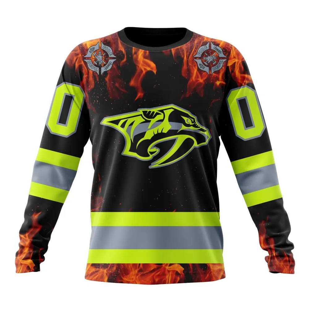 NHL Nashville Predators Special Design Honoring Firefighters St2401 Long Sleeved Sweatshirt 