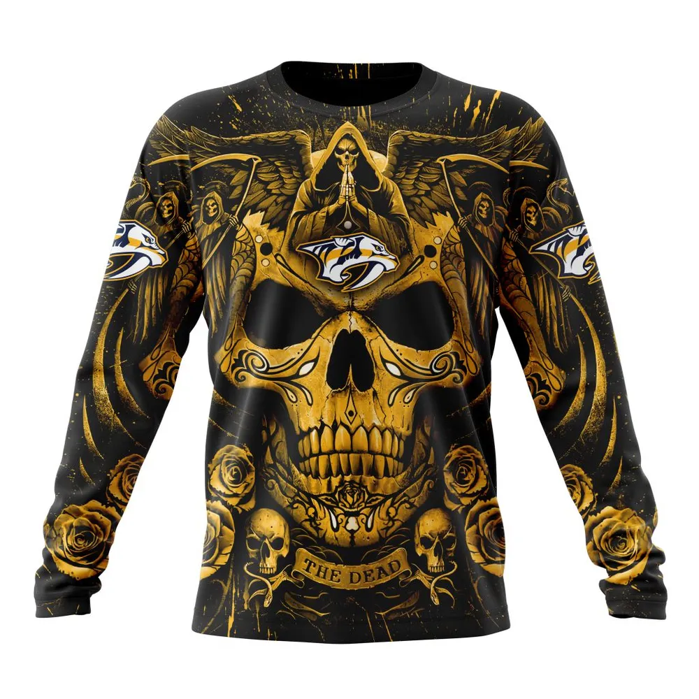 NHL Nashville Predators Special Design With Skull Art St2203 Long Sleeved Sweatshirt 