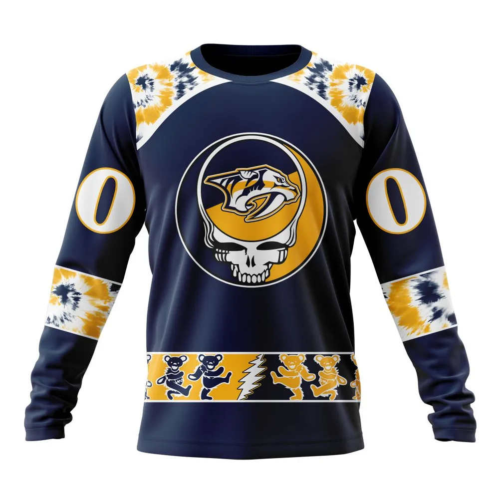 NHL Nashville Predators Special Grateful Dead Design St2301 Long Sleeved Sweatshirt 