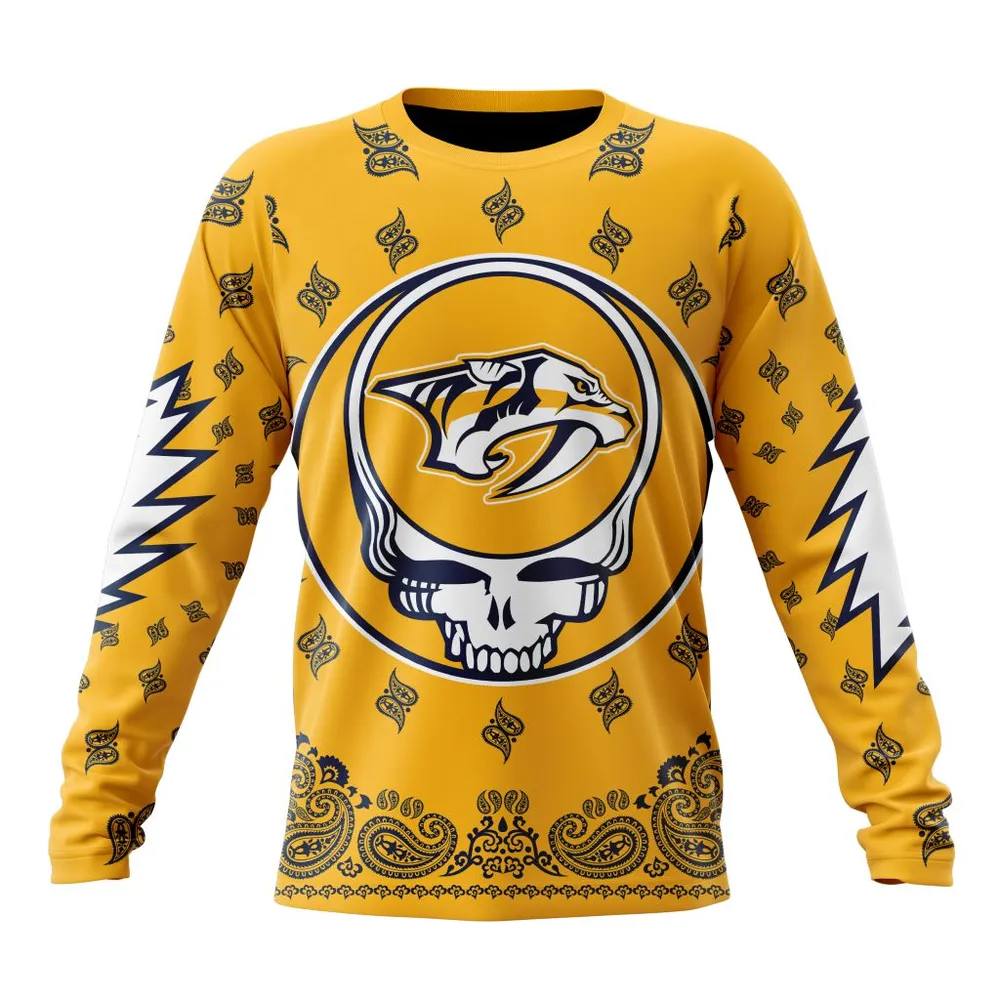 NHL Nashville Predators Special Grateful Dead Design St2303 Long Sleeved Sweatshirt 