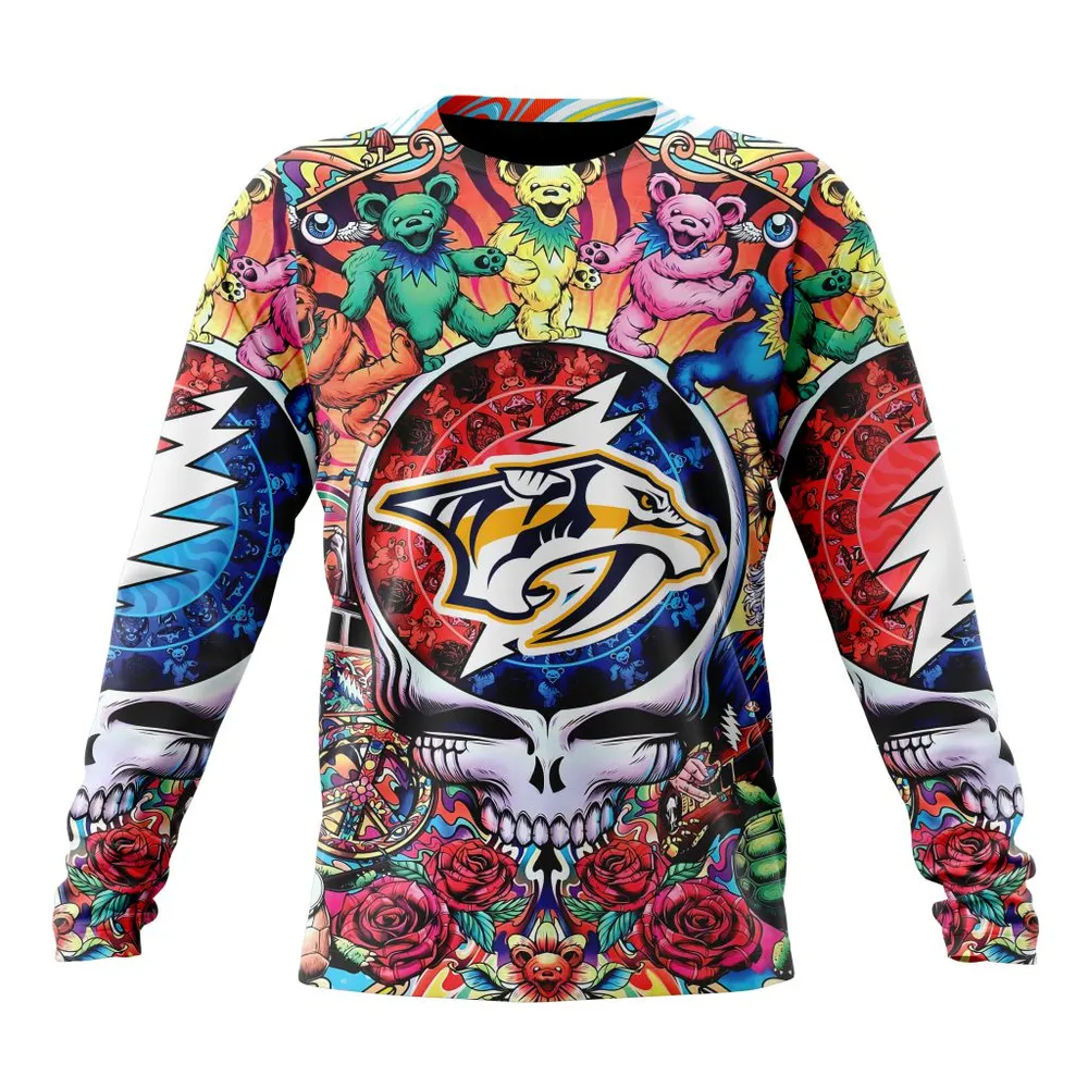 NHL Nashville Predators Special Grateful Dead Design St2304 Long Sleeved Sweatshirt 