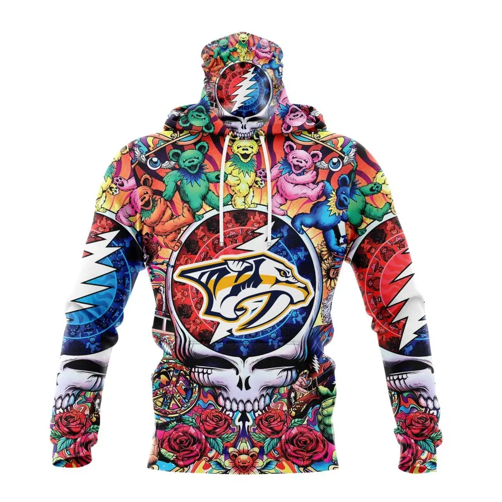 NHL Nashville Predators Special Grateful Dead Design St2304 Mask Hoodie