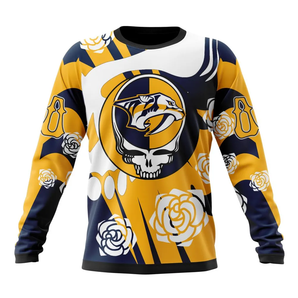 NHL Nashville Predators Special Grateful Dead Design St2305 Long Sleeved Sweatshirt 