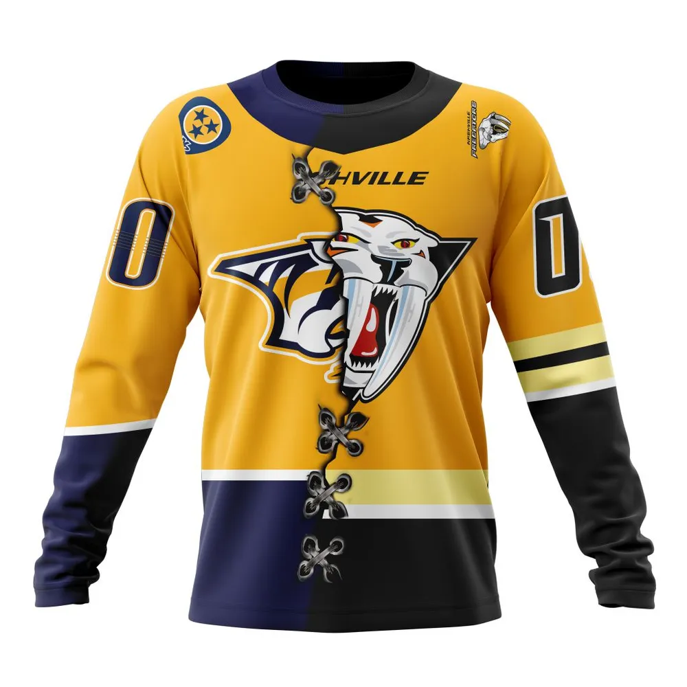 NHL Nashville Predators Special Home Mix Reverse Retro Personalized Kits Long Sleeved Sweatshirt 