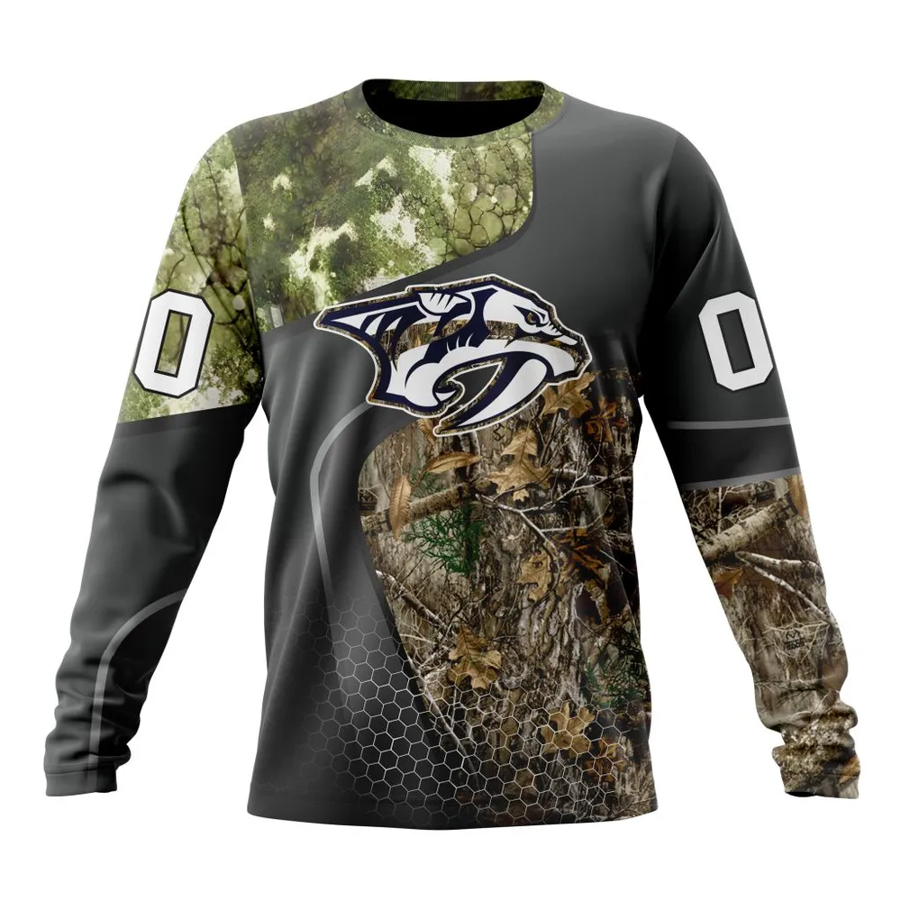 NHL Nashville Predators Special Hunting Camo Design St2302 Long Sleeved Sweatshirt 