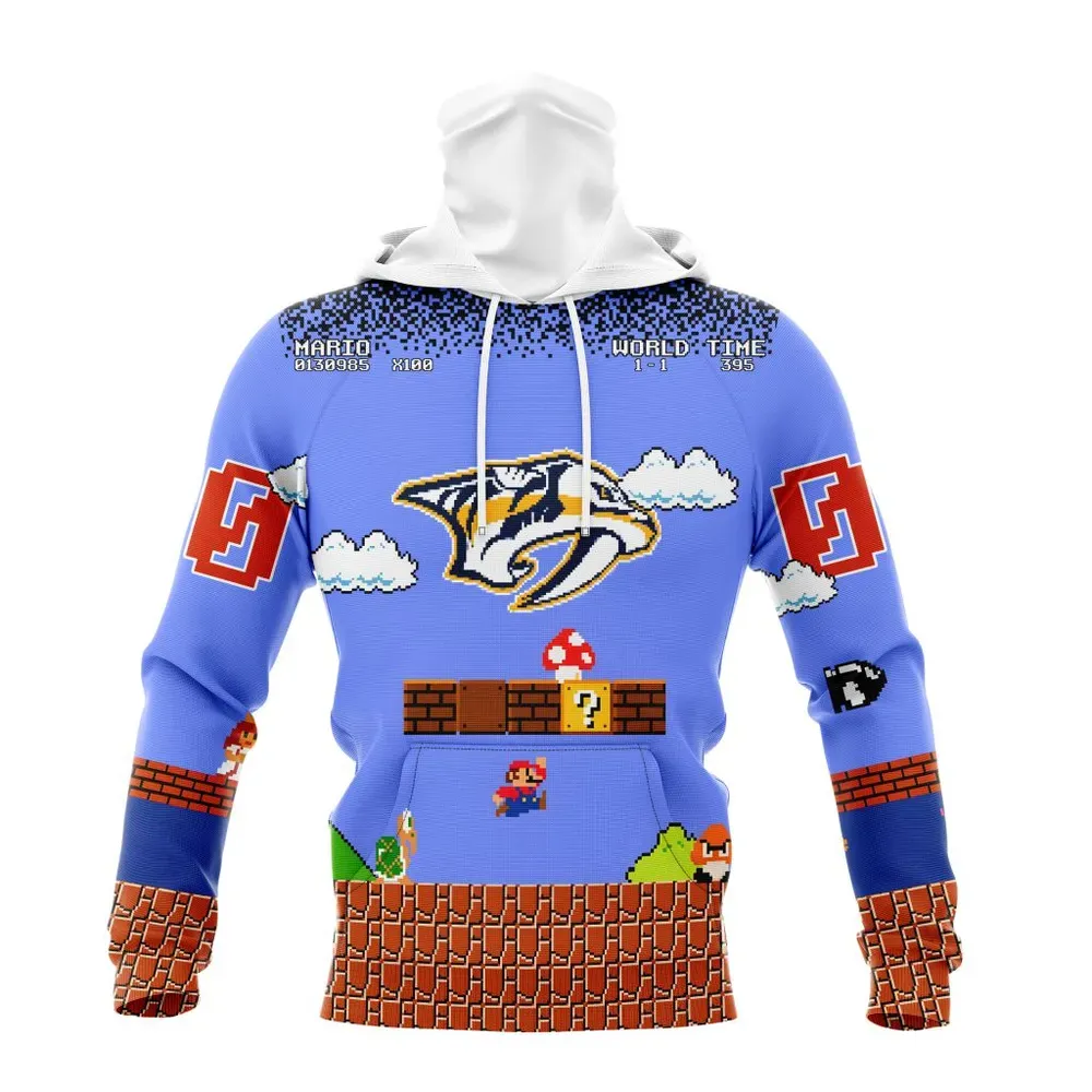 NHL Nashville Predators Special Kits With Super Mario Game Design Mask Hoodie