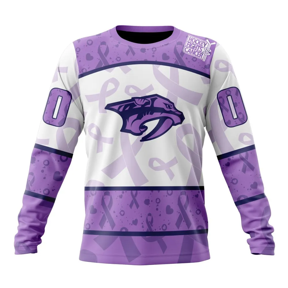 NHL Nashville Predators Special Lavender Fight Cancer St2201 Long Sleeved Sweatshirt 