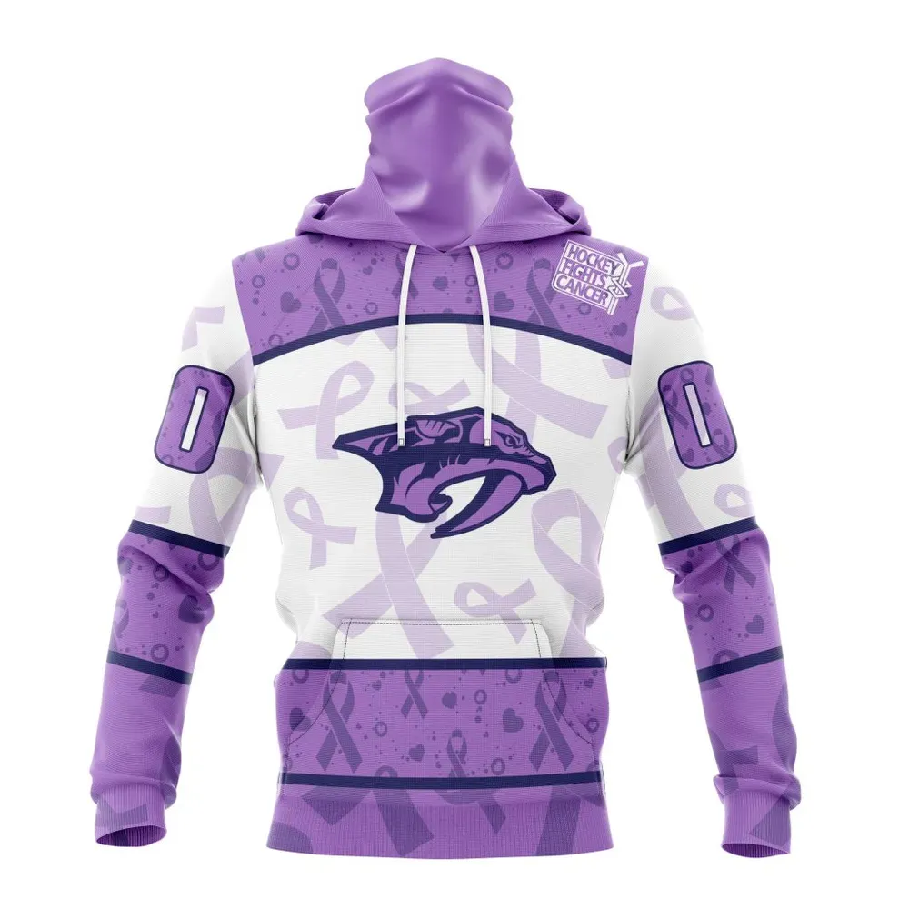 NHL Nashville Predators Special Lavender Fight Cancer St2201 Mask Hoodie