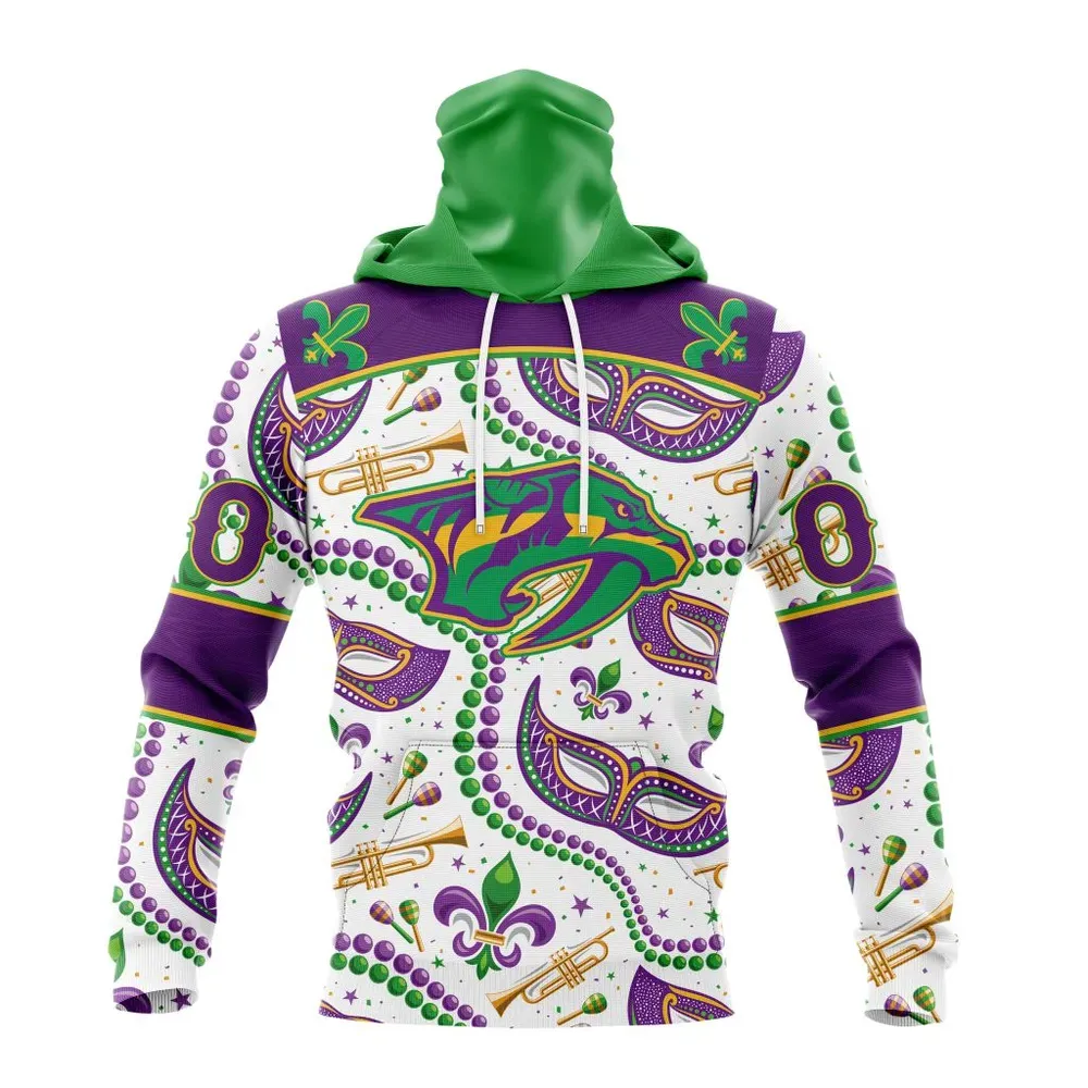 NHL Nashville Predators Special Mardi Gras Design St2401 Mask Hoodie