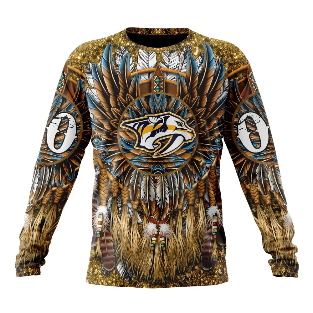 NHL Nashville Predators Special Native Costume Design St2201 Long Sleeved Sweatshirt 