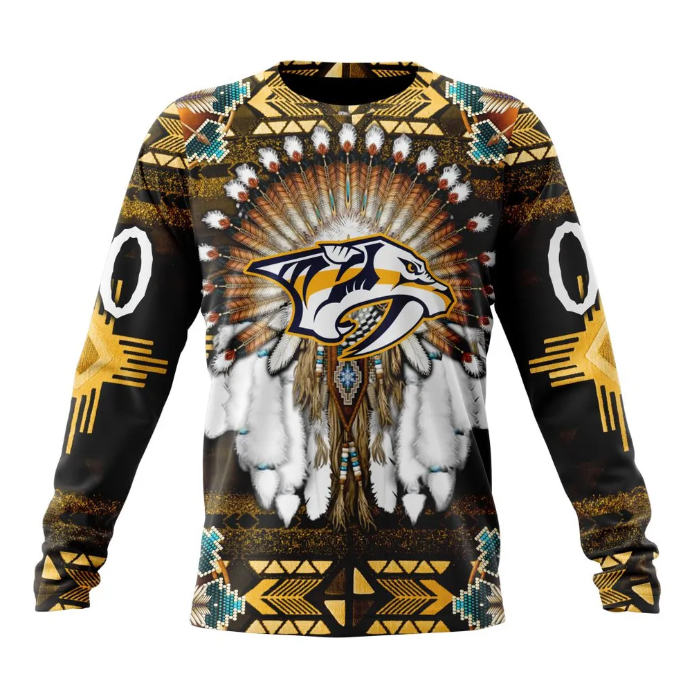 NHL Nashville Predators Special Native Costume Design St2202 Long Sleeved Sweatshirt 