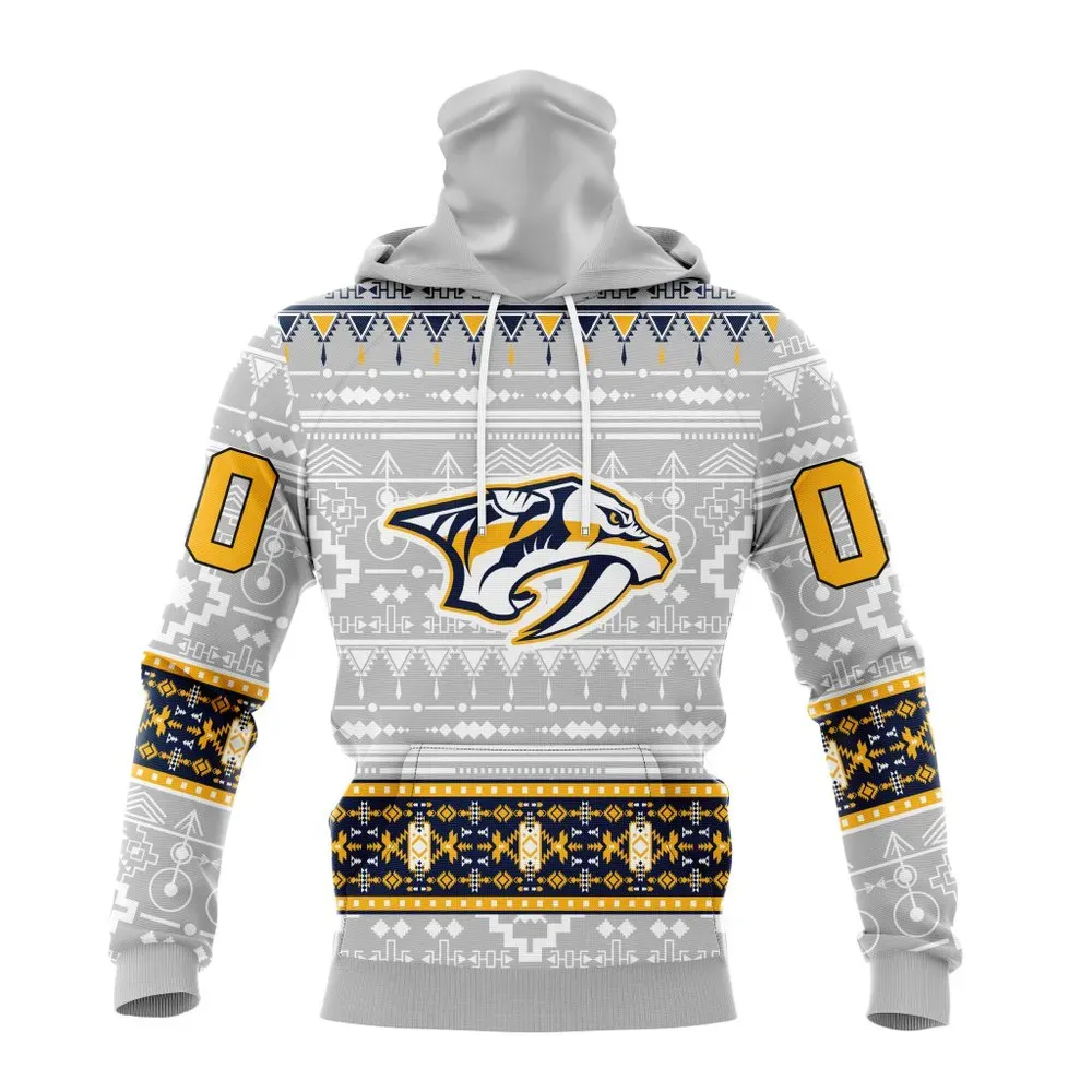 NHL Nashville Predators Special Native Design St2302 Mask Hoodie