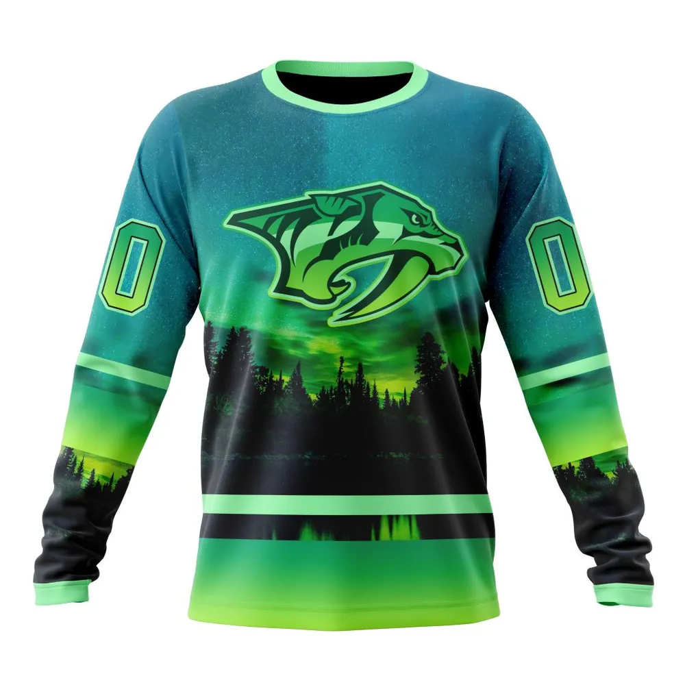 NHL Nashville Predators Special Northern Lights Design St2302 Long Sleeved Sweatshirt 