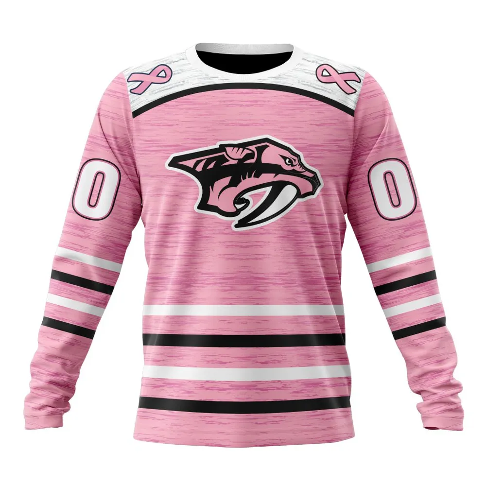 NHL Nashville Predators Special Pink Fight Breast Cancer Design St2304 Long Sleeved Sweatshirt 