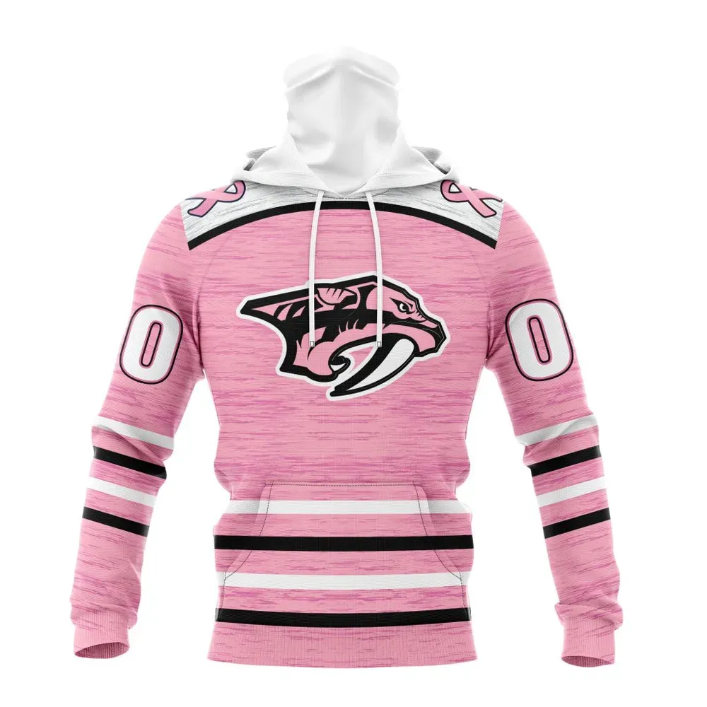 NHL Nashville Predators Special Pink Fight Breast Cancer Design St2304 Mask Hoodie