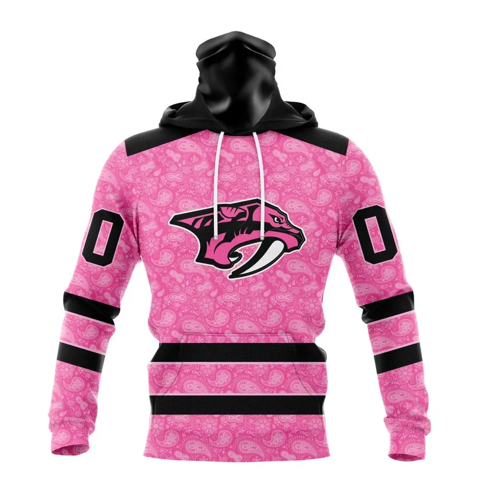 NHL Nashville Predators Special Pink Fight Breast Cancer St2306 Mask Hoodie