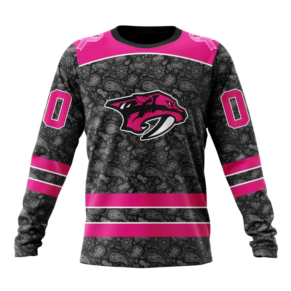 NHL Nashville Predators Special Pink In The Rink Fight Breast Cancer St2301 Long Sleeved Sweatshirt 