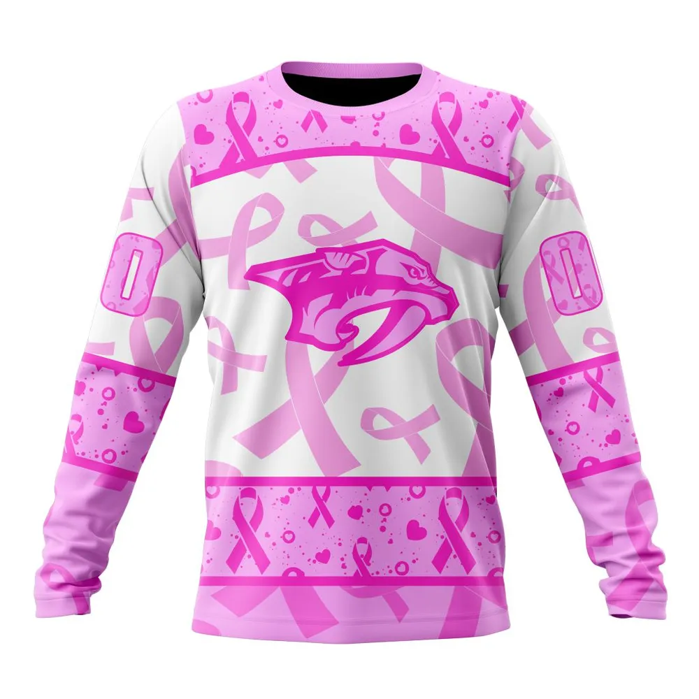 NHL Nashville Predators Special Pink October Breast Cancer Awareness Month St2302 Long Sleeved Sweatshirt 