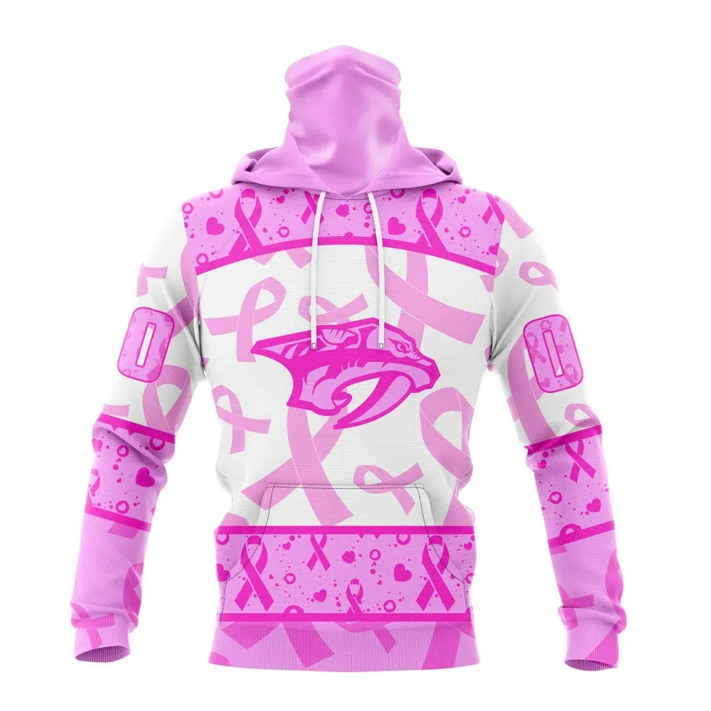 NHL Nashville Predators Special Pink October Breast Cancer Awareness Month St2302 Mask Hoodie