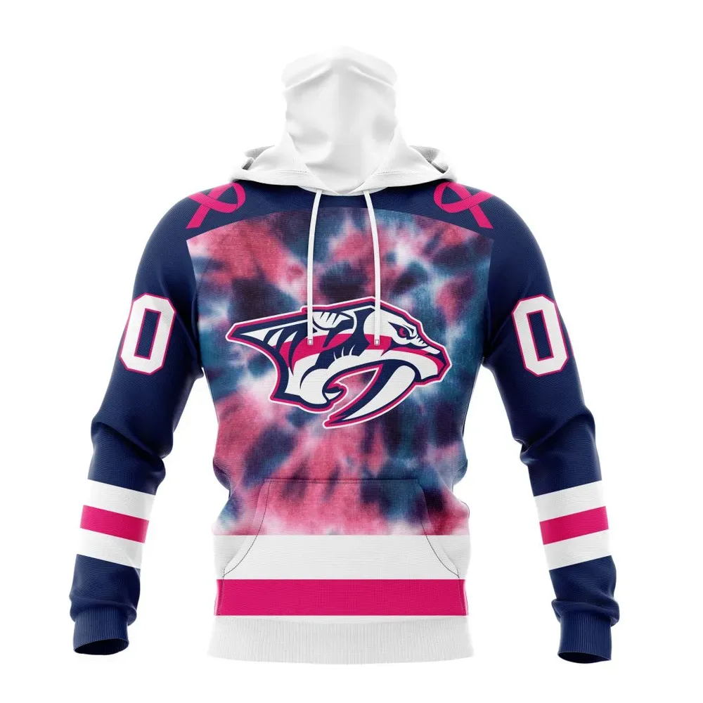 NHL Nashville Predators Special Pink October Fight Breast Cancer St2303 Mask Hoodie