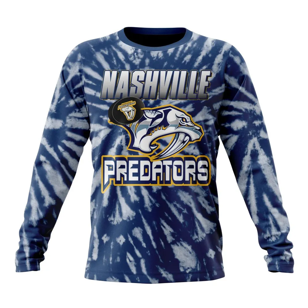 NHL Nashville Predators Special Retro Vintage Tie Dye St2201 Long Sleeved Sweatshirt 