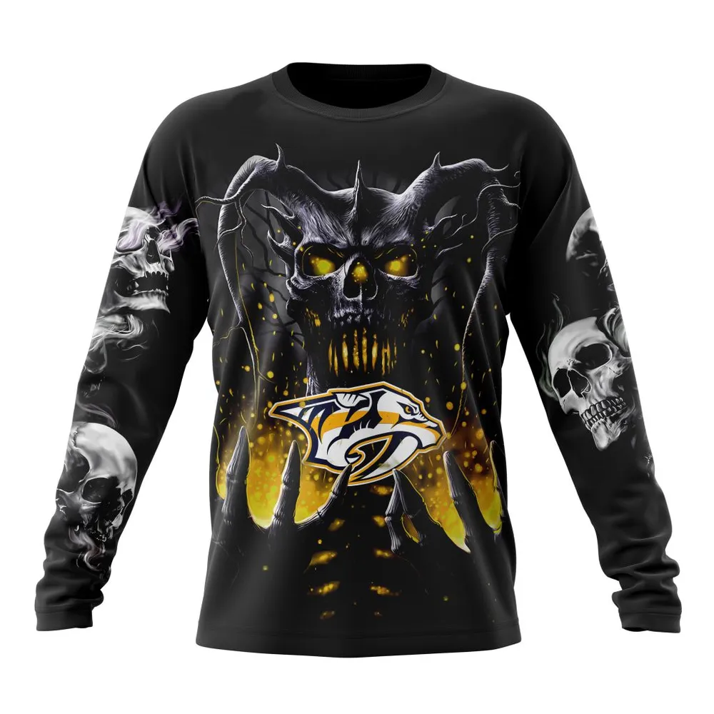 NHL Nashville Predators Special Skull Art Design St2301 Long Sleeved Sweatshirt 