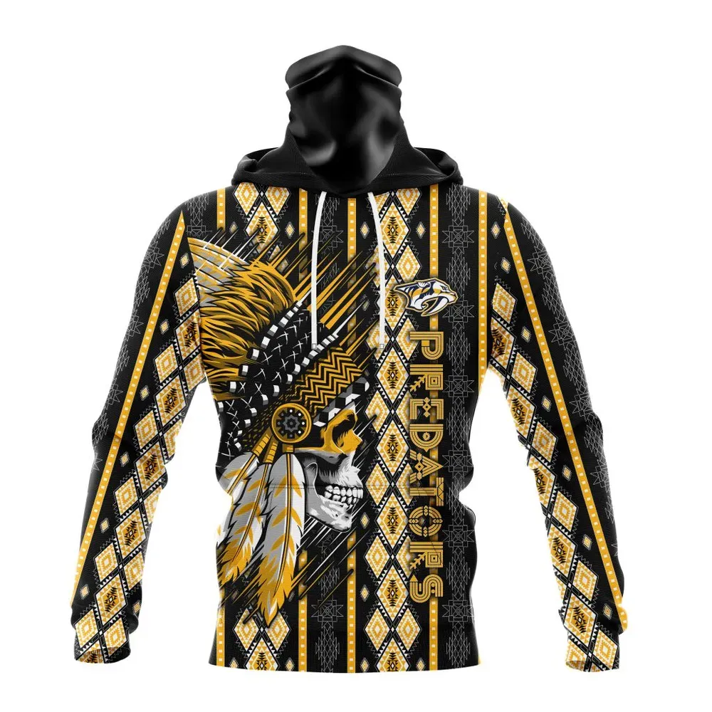 NHL Nashville Predators Special Skull Native Design St2301 Mask Hoodie