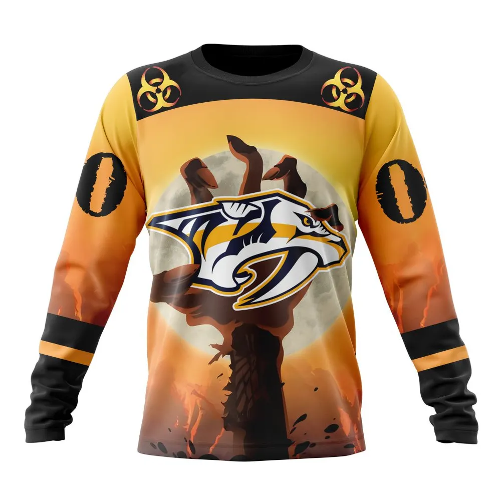 NHL Nashville Predators Special Zombie Design For Halloween St2305 Long Sleeved Sweatshirt 