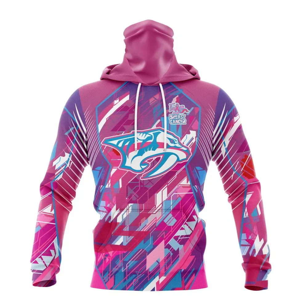 NHL Nashville Predators | Specialized Design I Pink I Can! Fearless Again Breast Cancer Mask Hoodie