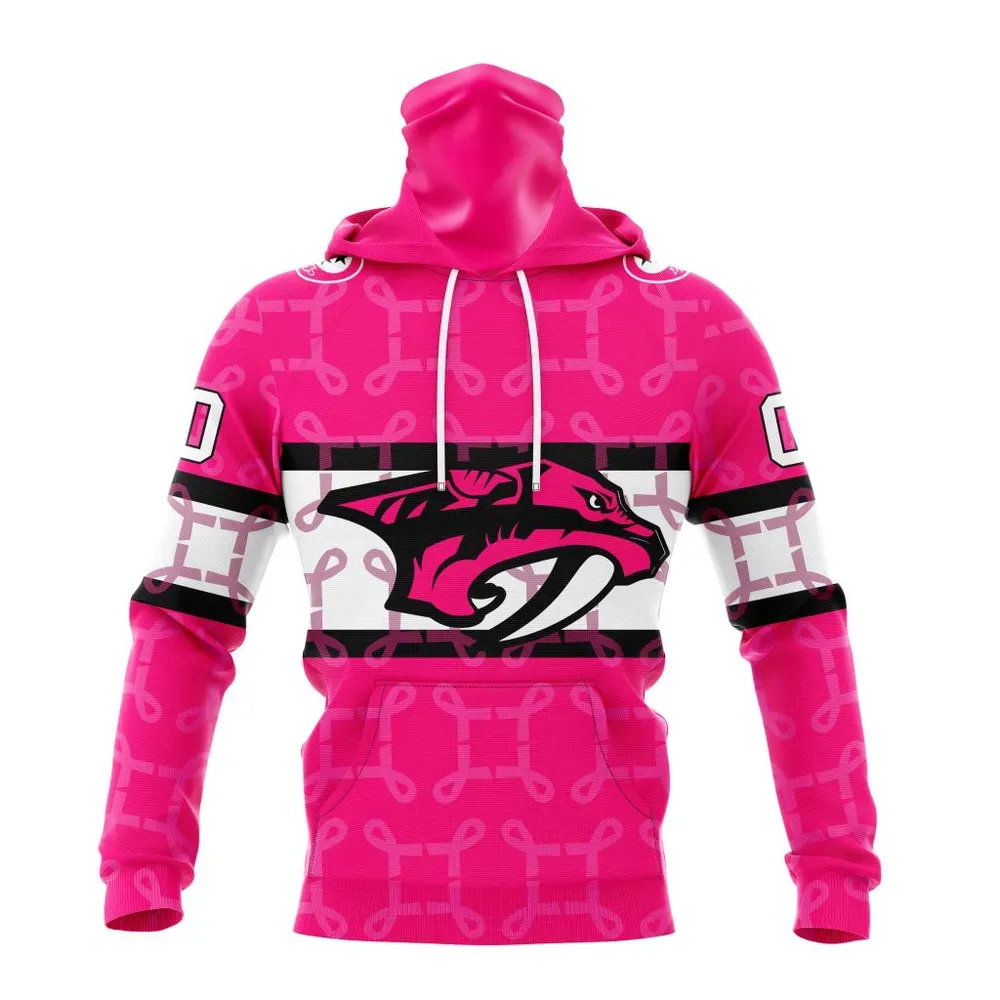 NHL Nashville Predators | Specialized Design I Pink I Can! In October We Wear Pink Breast Cancer Mask Hoodie