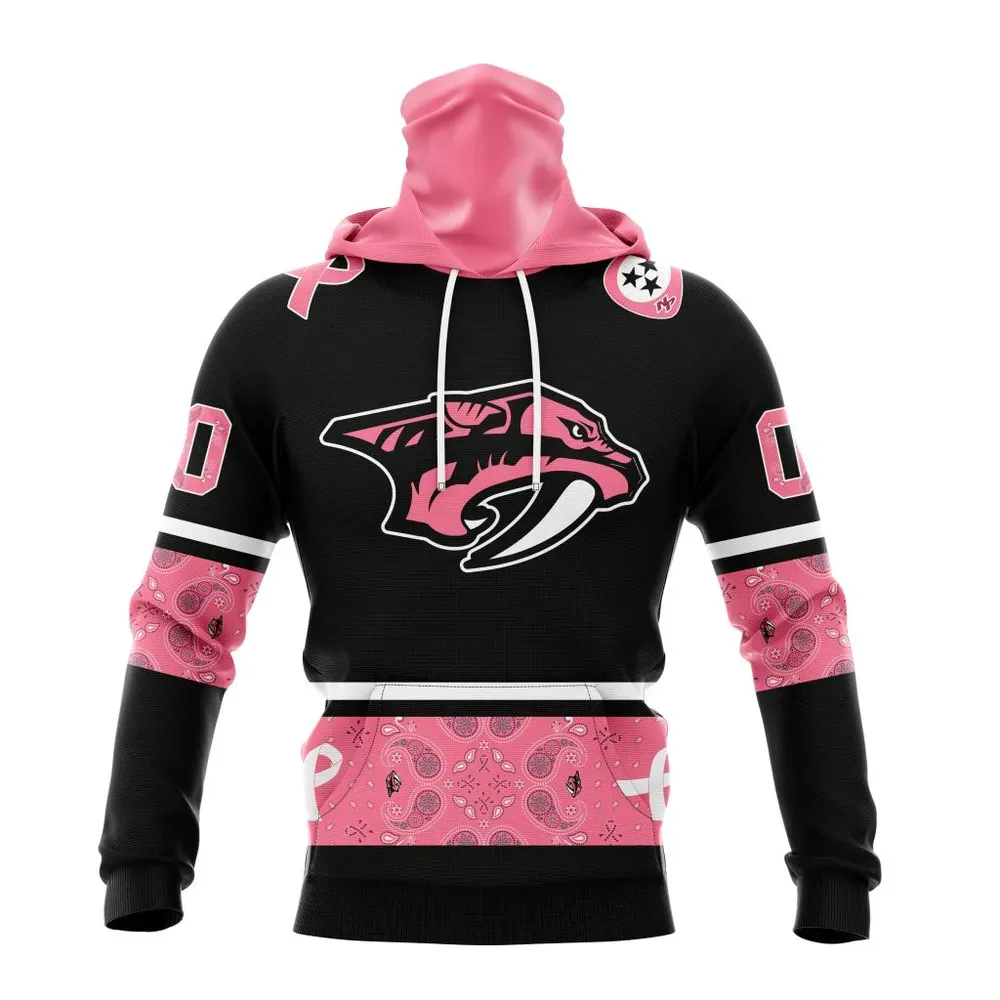 NHL Nashville Predators | Specialized Design In Classic Style With Paisley! In October We Wear Pink Breast Cancer Mask Hoodie