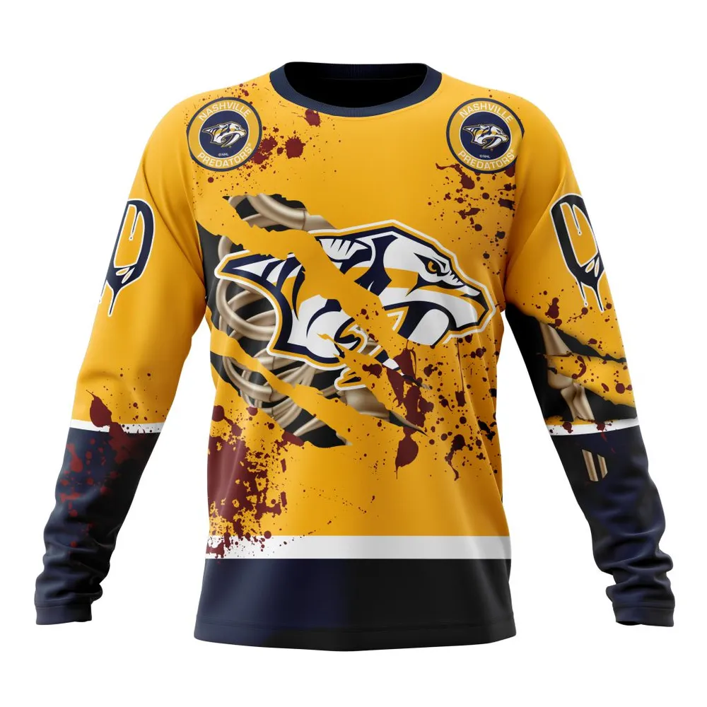 NHL Nashville Predators | Specialized Design Jersey With Your Ribs For Halloween Long Sleeved Sweatshirt 