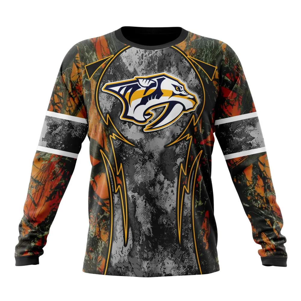 NHL Nashville Predators | Specialized Design Wih Camo Concepts For Hungting In Forest Long Sleeved Sweatshirt 