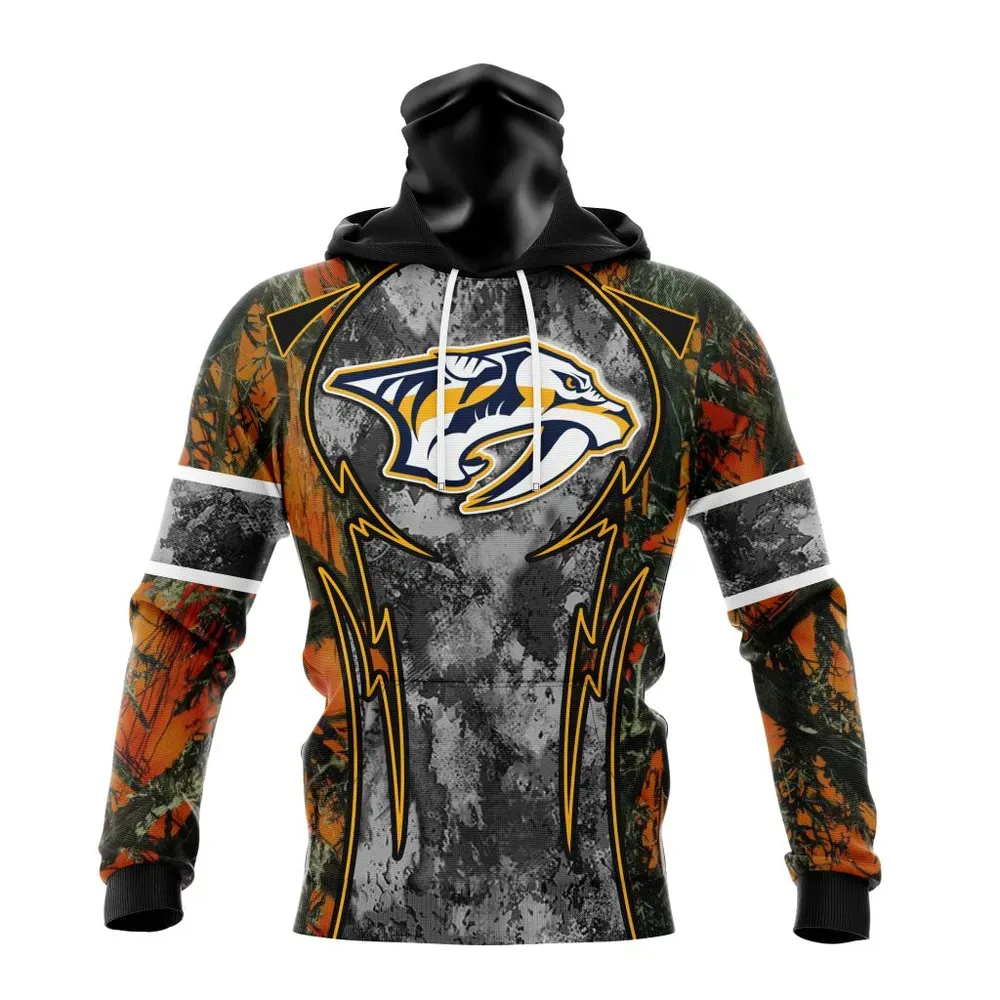 NHL Nashville Predators | Specialized Design Wih Camo Concepts For Hungting In Forest Mask Hoodie