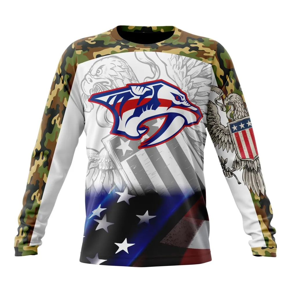 NHL Nashville Predators | Specialized Design With Our America Flag And Our America Eagle Long Sleeved Sweatshirt 