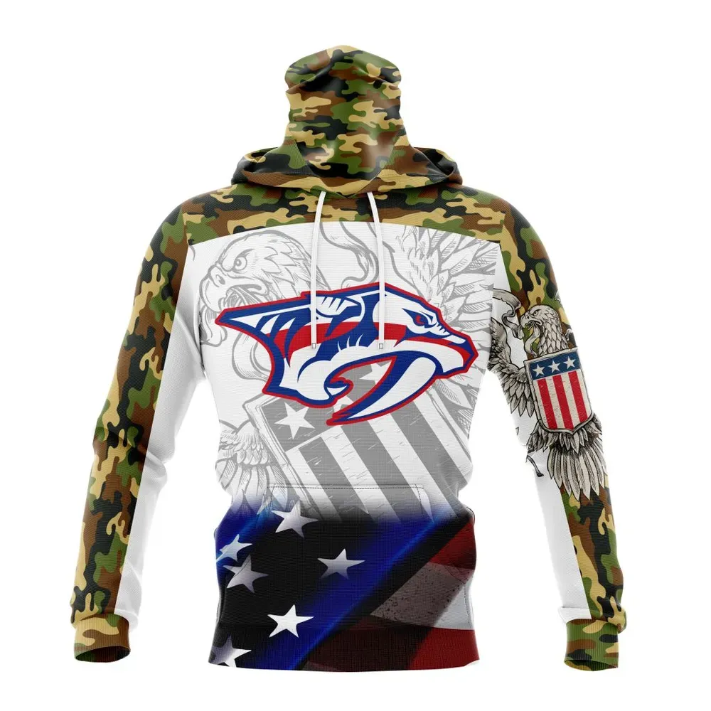 NHL Nashville Predators | Specialized Design With Our America Flag And Our America Eagle Mask Hoodie