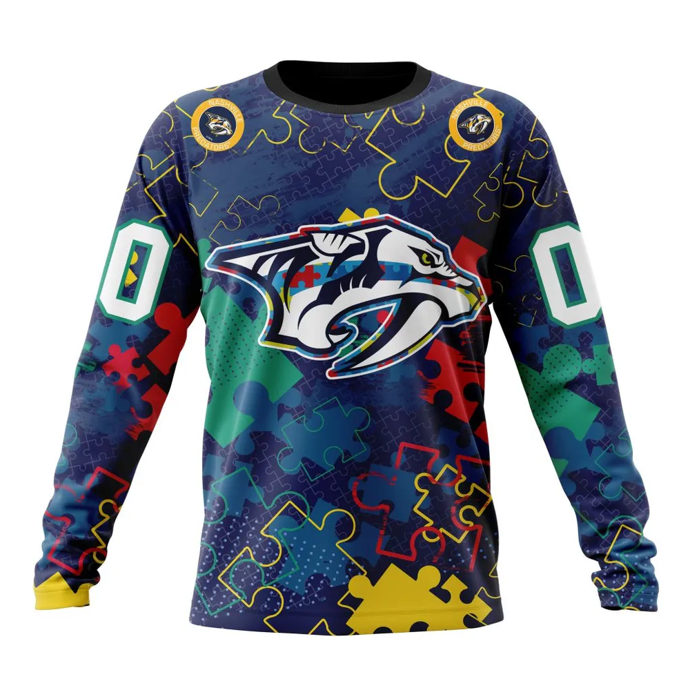 NHL Nashville Predators | Specialized Fearless Aganst Autism Long Sleeved Sweatshirt 