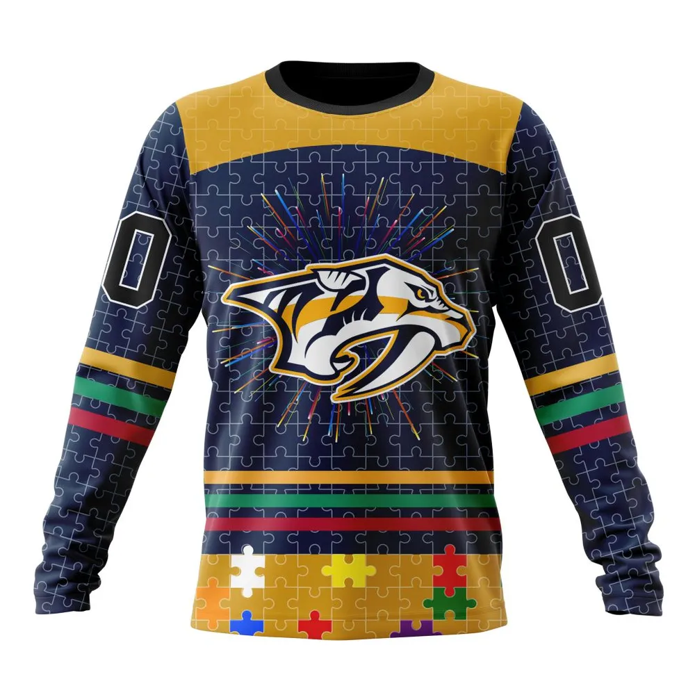 NHL Nashville Predators | Specialized Fearless Aganst Autism V0122 Long Sleeved Sweatshirt 