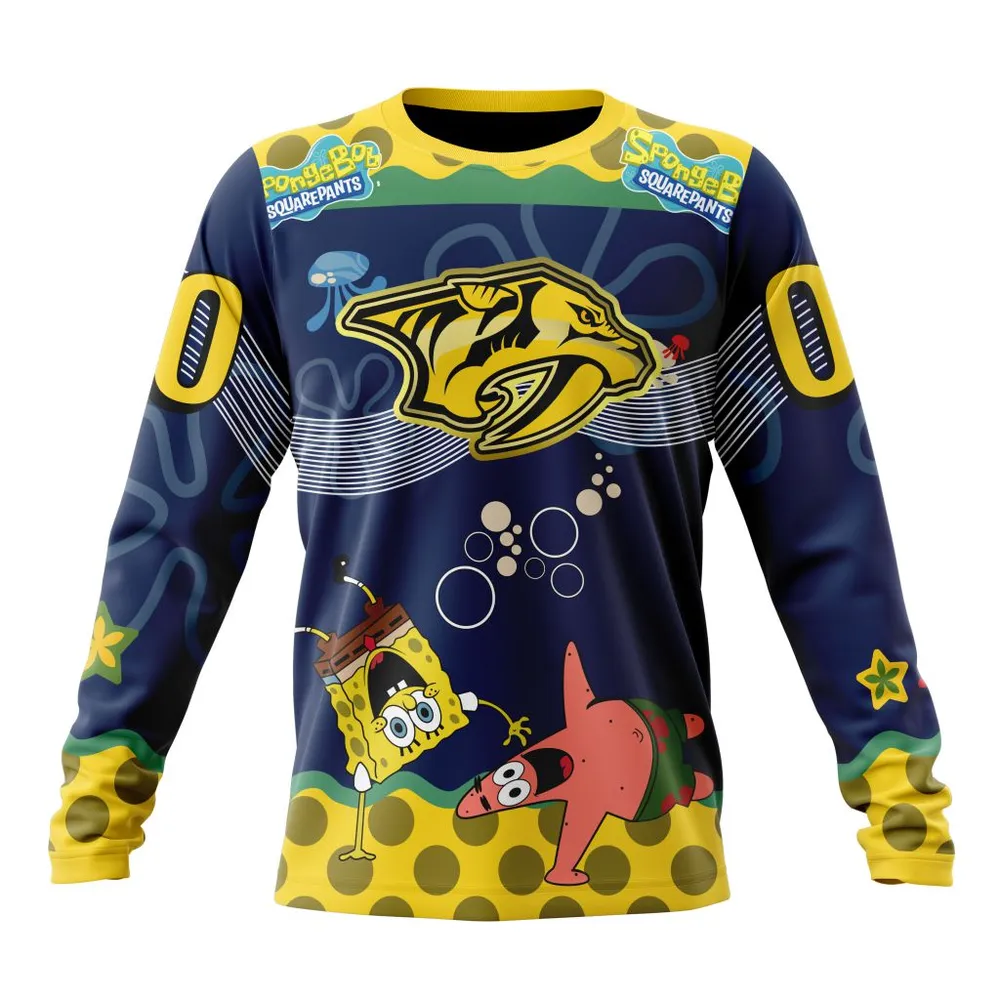 NHL Nashville Predators | Specialized Jersey With Spongebob Long Sleeved Sweatshirt 