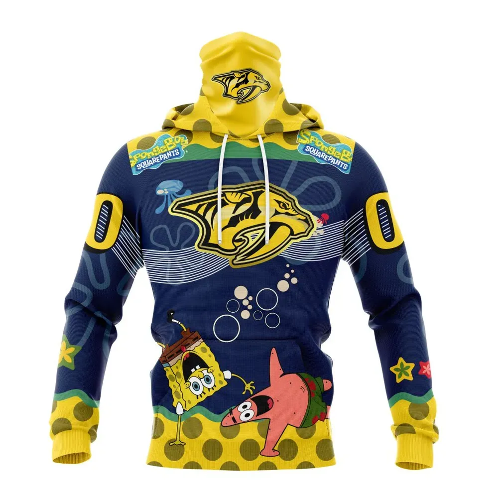 NHL Nashville Predators | Specialized Jersey With Spongebob Mask Hoodie