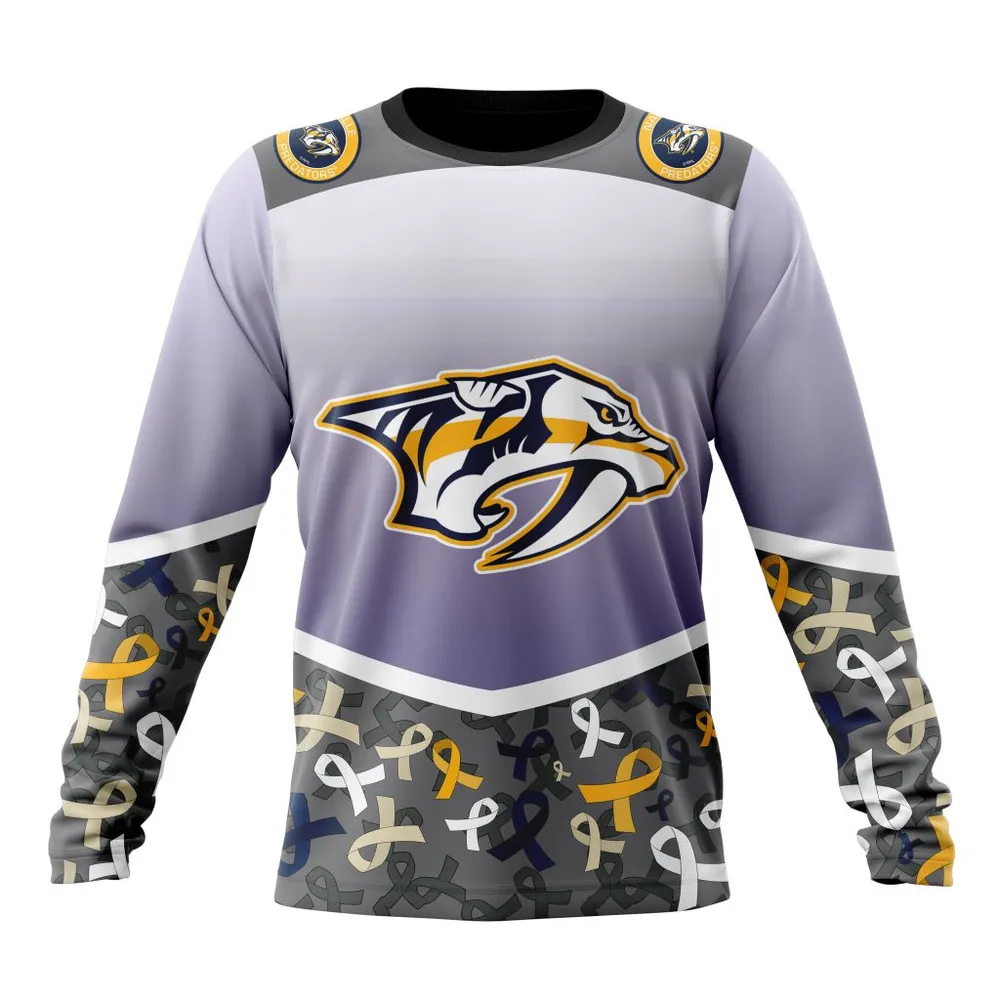 NHL Nashville Predators | Specialized Sport Fights Again All Cancer V0122 Long Sleeved Sweatshirt 