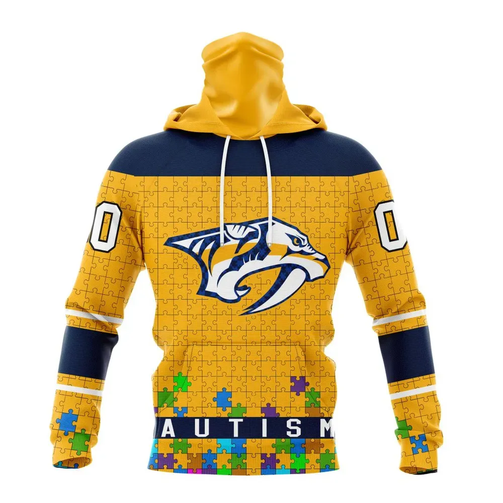 NHL Nashville Predators | Specialized Unisex Kits Hockey Fights Against Autism Mask Hoodie