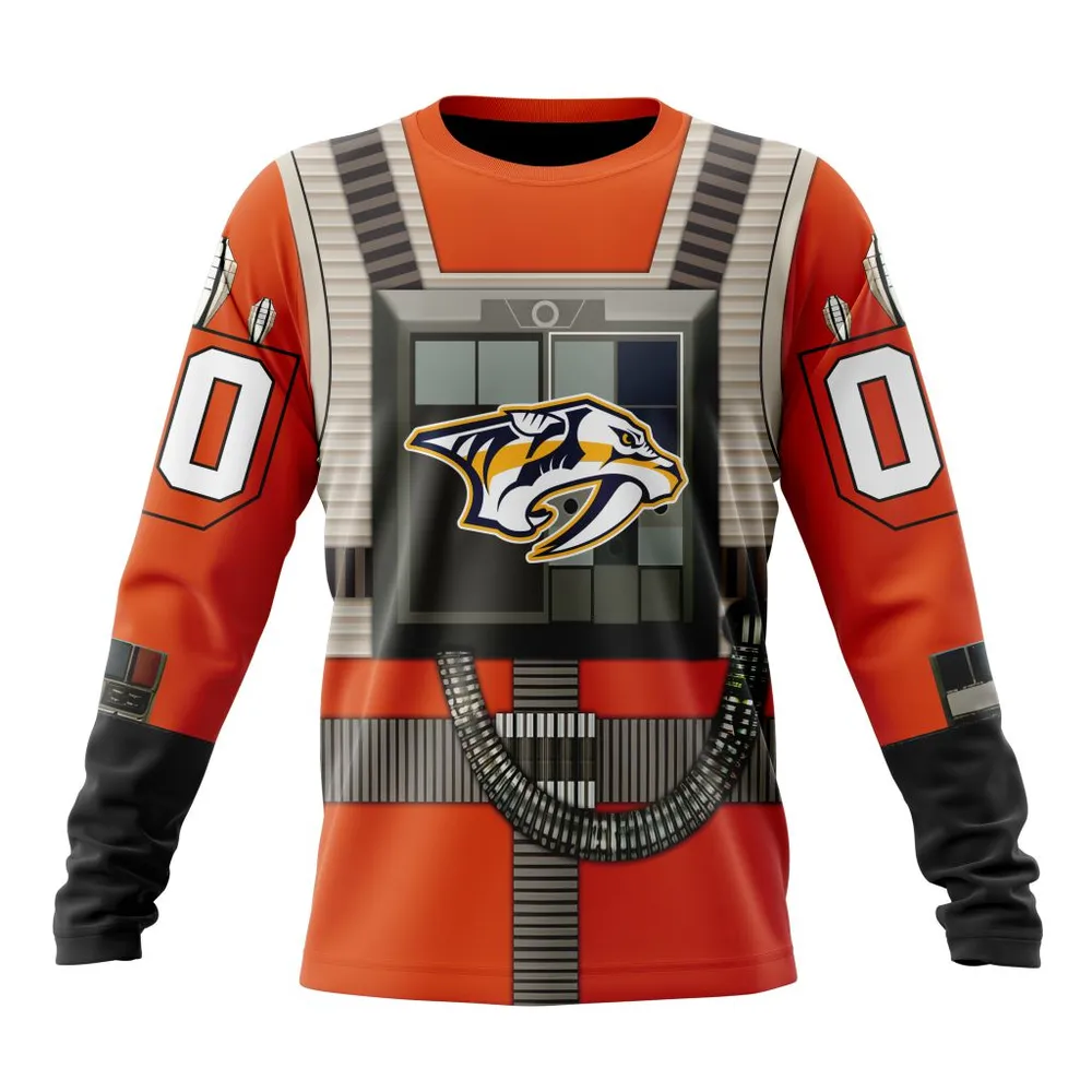 NHL Nashville Predators Star Wars Rebel Pilot Design St2201 Long Sleeved Sweatshirt 