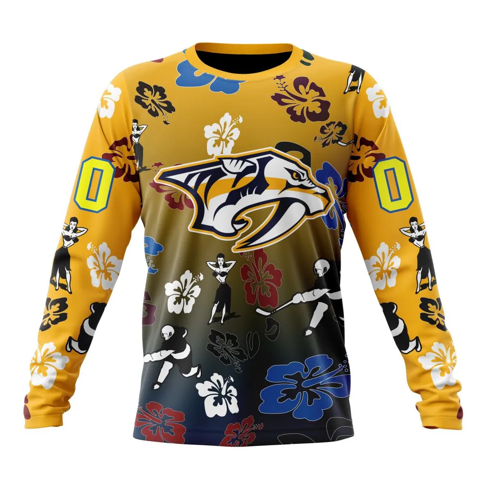 NHL Nashville Predators X Hawaii Specialized Design For Hawaiia V0122 Long Sleeved Sweatshirt 