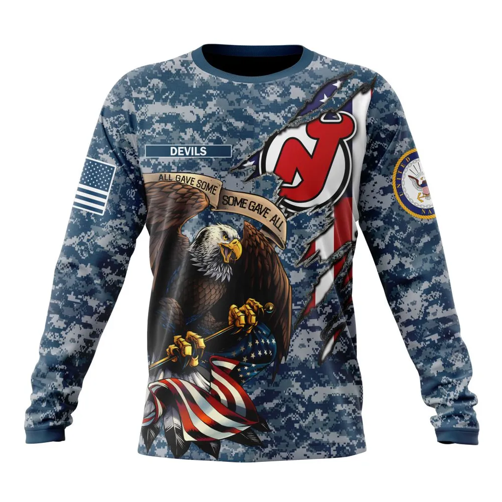 NHL New Jersey Devils Honor Us Navy Veterans St2202 Long Sleeved Sweatshirt 